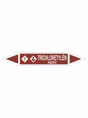 Značení dle ČSN - Oboustranné potrubní šipky se symboly GHS Tekutiny: Trichloretylén