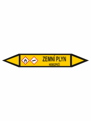 Značení dle ČSN - Potrubní šipky se symboly GHS Plyn: Zemní plyn