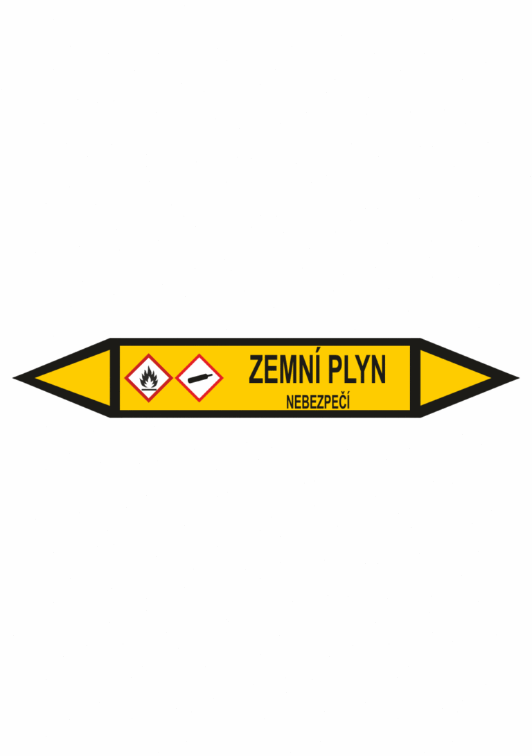 Značení dle ČSN - Potrubní šipky se symboly GHS Plyn: Zemní plyn