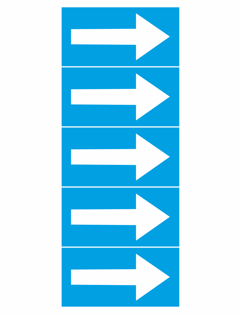402002-100 | KRIŽAN - safetyshop Vertical stack of five blue panels each with a white right-pointing arrow, suggesting forward navigation through steps