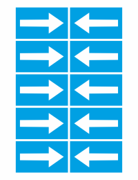 Ten blue tiles arranged in five rows of two; each tile shows a white arrow, with right-pointing arrows on the left tiles and left-pointing arrows on the right tiles.