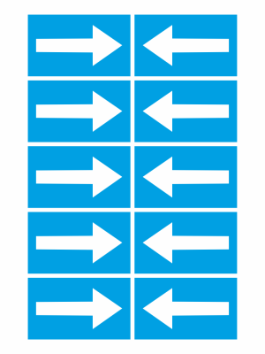 Ten blue tiles arranged in five rows of two; each tile shows a white arrow, with right-pointing arrows on the left tiles and left-pointing arrows on the right tiles.
