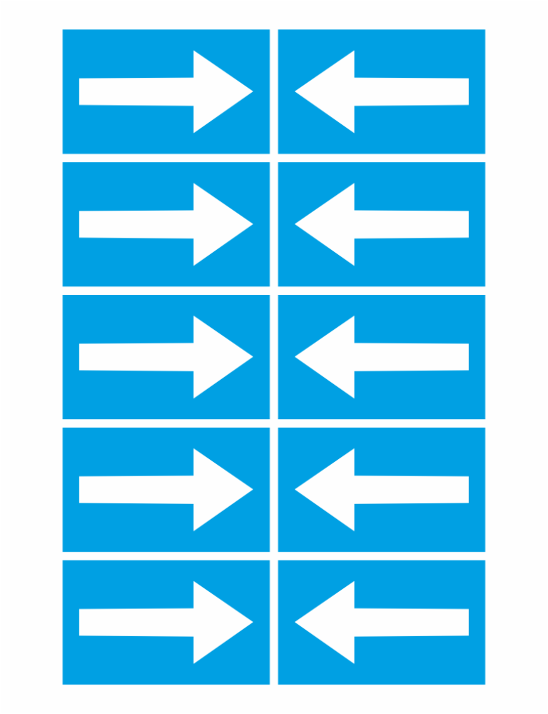 Ten blue tiles arranged in five rows of two; each tile shows a white arrow, with right-pointing arrows on the left tiles and left-pointing arrows on the right tiles.