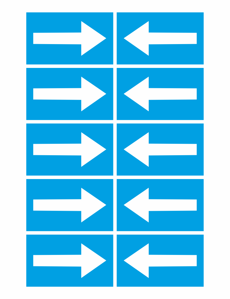 402002-25 | KRIŽAN - safetyshop Ten blue tiles arranged in five rows of two; each tile shows a white arrow, with right-pointing arrows on the left tiles and left-pointing arrows on the right tiles.