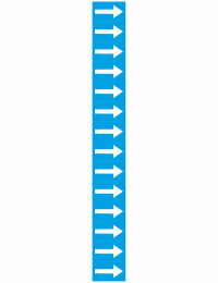 Vertical blue strip containing a column of white right-pointing arrows in a repeated pattern.