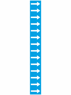 Vertical blue strip containing a column of white right-pointing arrows in a repeated pattern.