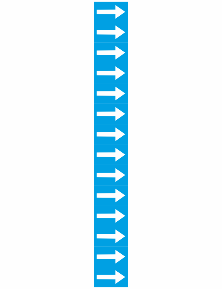 Vertical blue strip containing a column of white right-pointing arrows in a repeated pattern.