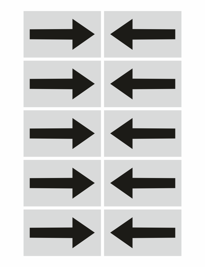 402003-25 | KRIŽAN - safetyshop Grid of eight grey tiles with bold black arrows: left column arrows point right, right column arrows point left (bi-directional arrows).