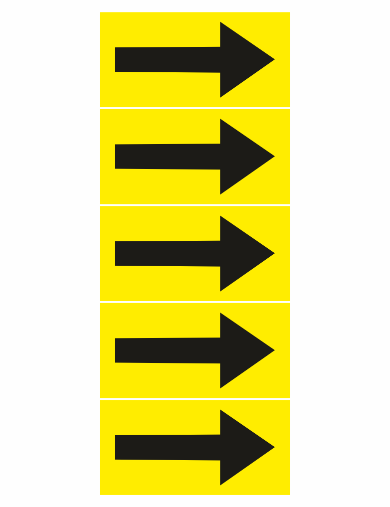 402004-100 | KRIŽAN - safetyshop Five black right-pointing arrows on yellow rectangular panels stacked vertically.