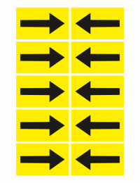 Grid of ten yellow panels with black arrows: left column arrows point right, right column arrows point left (5 rows).