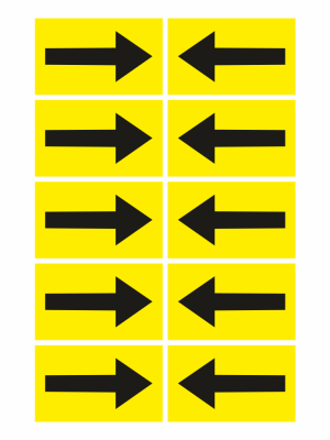Grid of ten yellow panels with black arrows: left column arrows point right, right column arrows point left (5 rows).