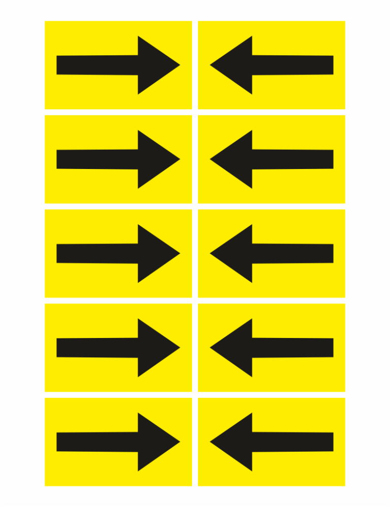 Grid of ten yellow panels with black arrows: left column arrows point right, right column arrows point left (5 rows).