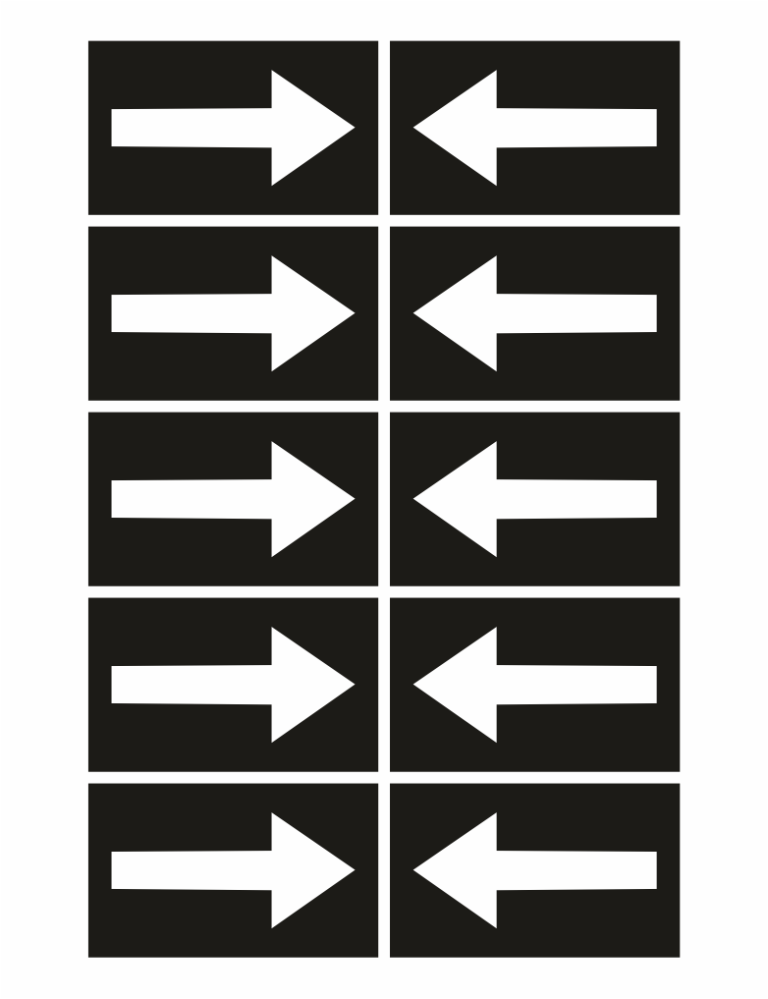 Grid of six black tiles with white arrows; left column arrows point right, right column arrows point left.