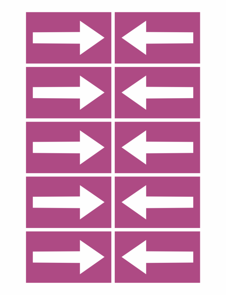 Two-column grid of purple tiles; left column shows white right-pointing arrows, right column shows white left-pointing arrows, across six rows (bidirectional arrows). Your interface may imply back-and-forth navigation or toggle.