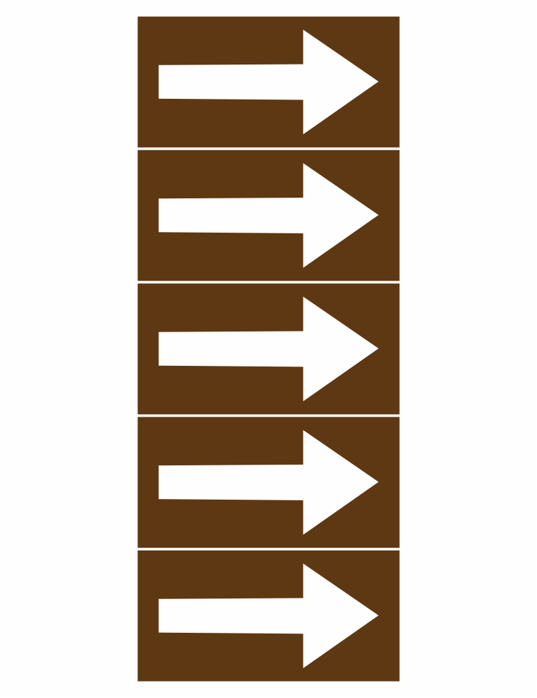 402106-100 | KRIŽAN - safetyshop Five vertically stacked brown panels, each with a large white right-pointing arrow (suggesting a sequence of 'Next' actions).