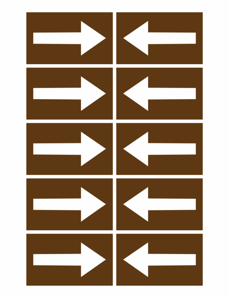 Grid of ten brown blocks with white arrows: left column arrows point right, right column arrows point left.