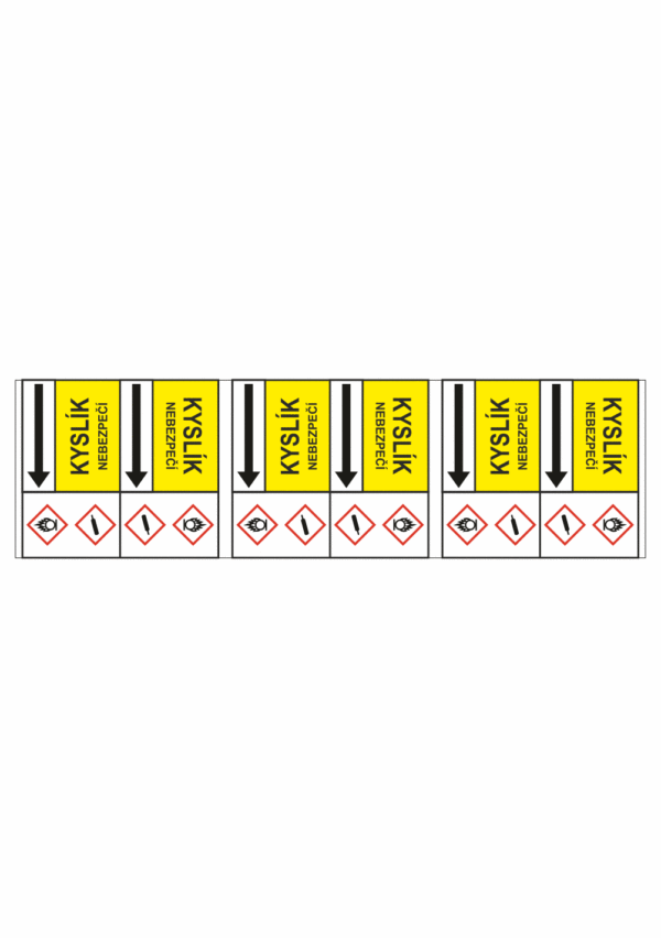 Potrubní pásy dle ČSN - Obousměrný pás s textem: Kyslík / Nebezpečí