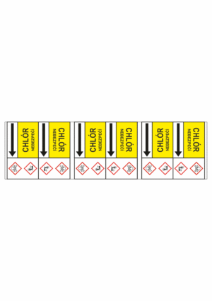 Potrubní pásy dle ČSN - Obousměrný pás s textem: Chlór / Nebezpečí