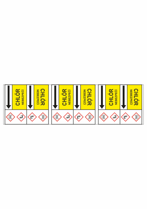 Potrubní pásy dle ČSN - Obousměrný pás s textem: Chlór / Nebezpečí