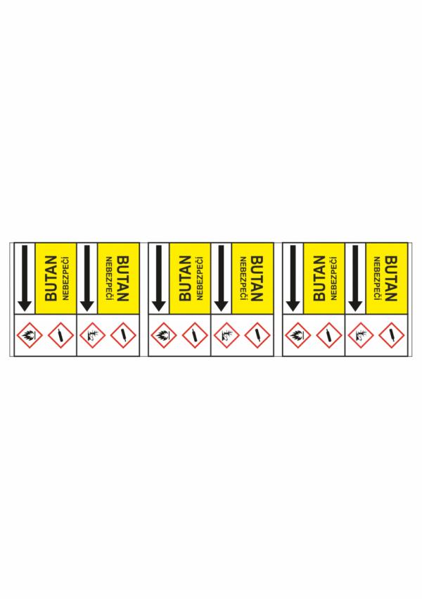 Potrubní pásy dle ČSN - Obousměrný pás s textem: Butan / Nebezpečí