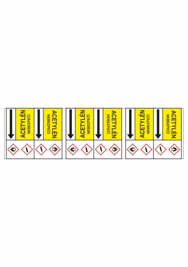 Potrubní pásy dle ČSN - Obousměrný pás s textem: Acetylén / Nebezpečí