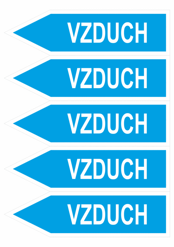 Značení dle ČSN - Jednosměrné potrubní šipky: Vzduch - Velikost 1 (Směr vlevo)