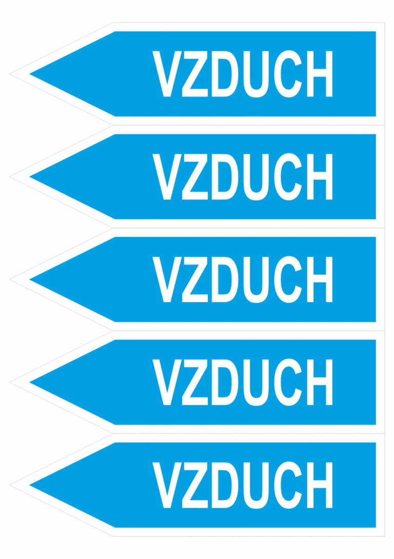Značení dle ČSN - Jednosměrné potrubní šipky: Vzduch - Velikost 1 (Směr vlevo)