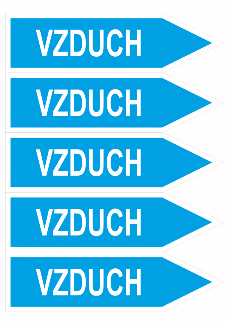 Značení dle ČSN - Jednosměrné potrubní šipky: Vzduch - Velikost 1 (Směr vpravo)