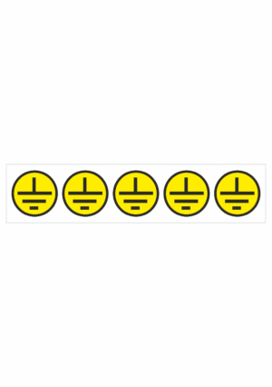 Značení elektro a ESD - Symboly a aršíky: Znak uzemnění v kruhu 5 kusů (Černý tisk)