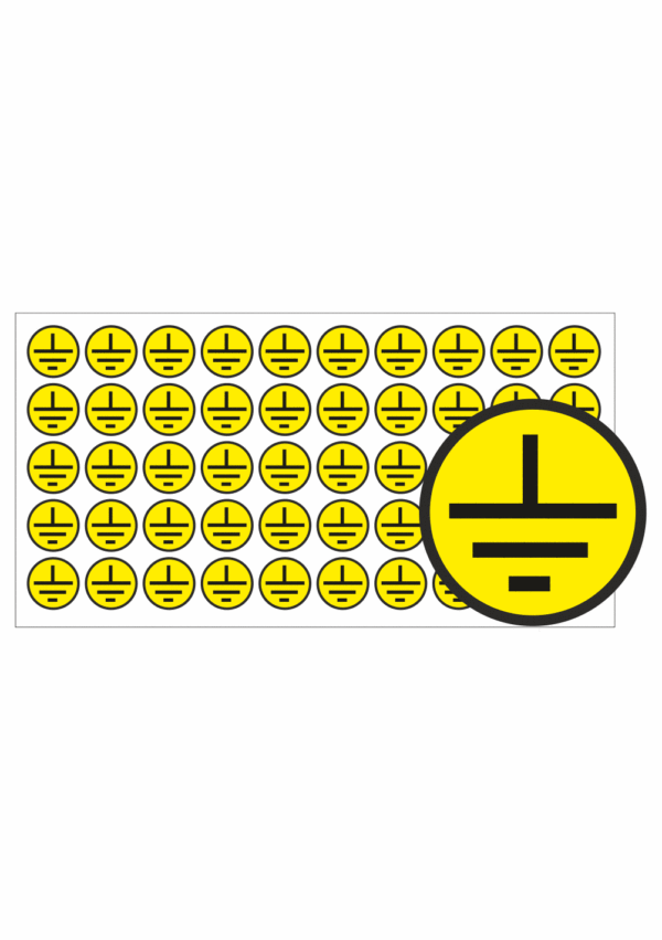 Značení elektro a ESD - Symboly a aršíky: Znak uzemnění v kruhu (Černý tisk - Aršík)