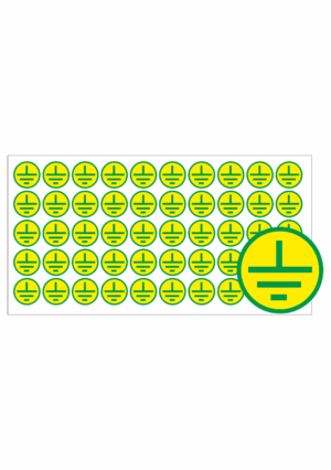 Značení elektro a ESD - Symboly a aršíky: Znak uzemnění v kruhu (Zelený tisk - Aršík)