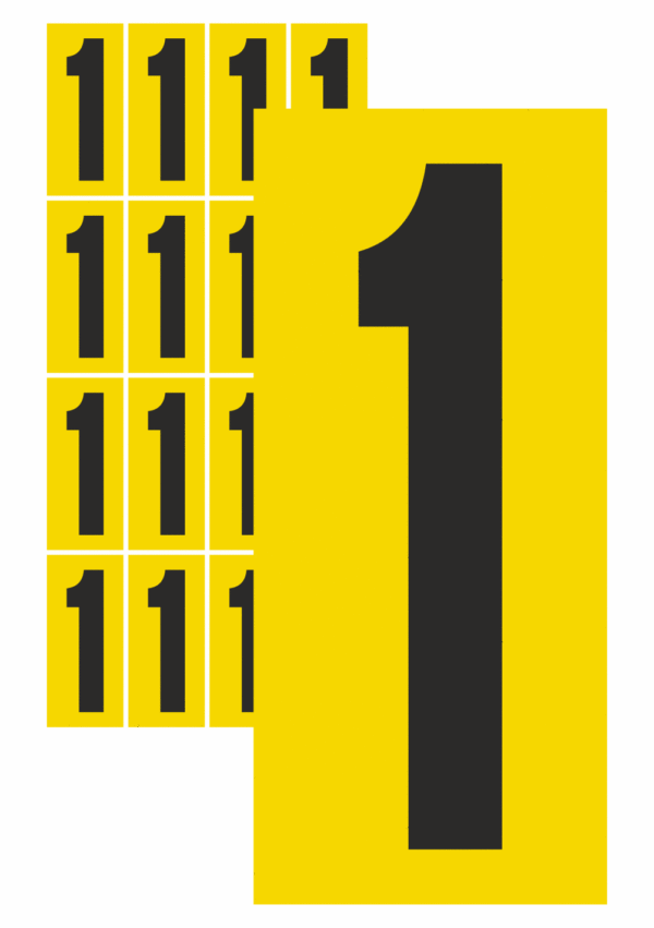 Čísla a písmena - Číslo na samolepicí fólii PVC: 1 (Žlutý podklad)