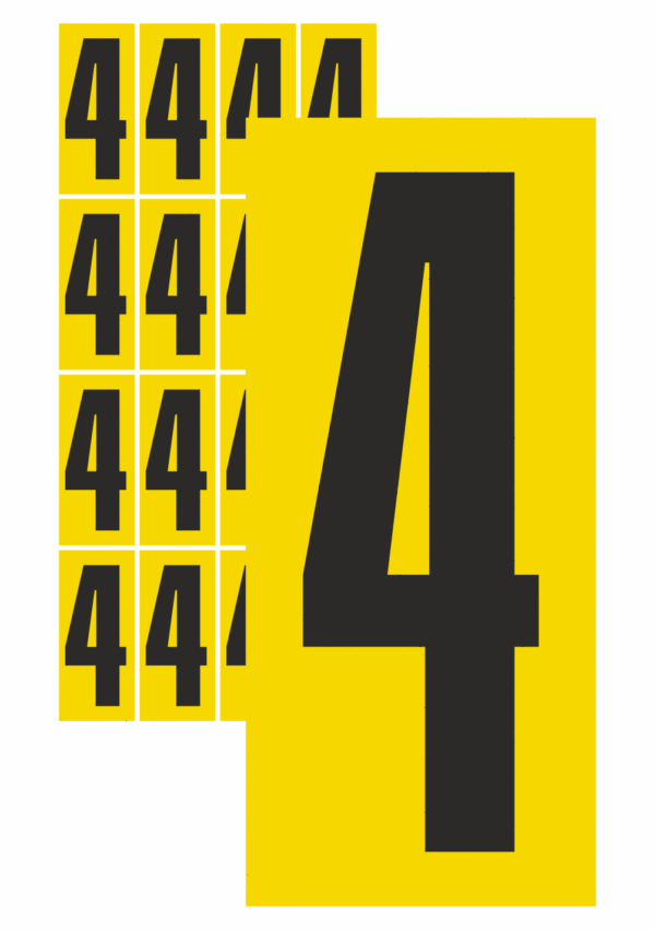 Čísla a písmena - Číslo na samolepicí fólii PVC: 4 (Žlutý podklad)