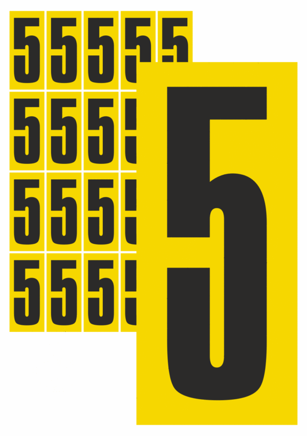 Čísla a písmena - Číslo na samolepicí fólii PVC: 5 (Žlutý podklad)