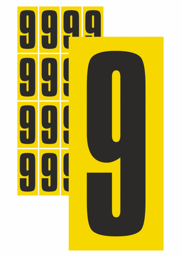 Čísla a písmena - Číslo na samolepicí fólii PVC: 9 (Žlutý podklad)