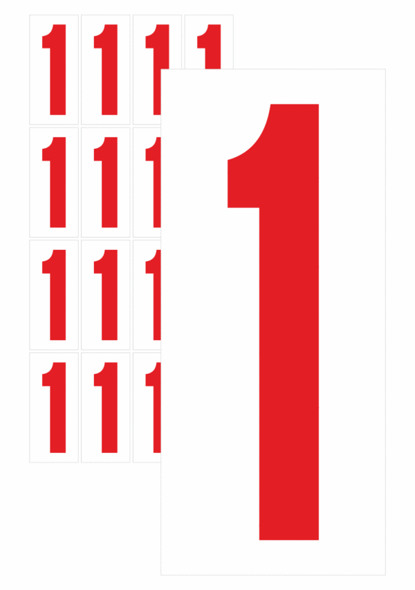 Čísla a písmena - Číslo na samolepicí fólii PVC s bílým podkladem: 1 (Červená)