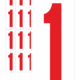 Čísla a písmena - Číslo na samolepicí fólii PVC s bílým podkladem: 1 (Červená)