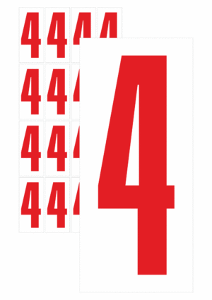 Čísla a písmena - Číslo na samolepicí fólii PVC s bílým podkladem: 4 (Červené)