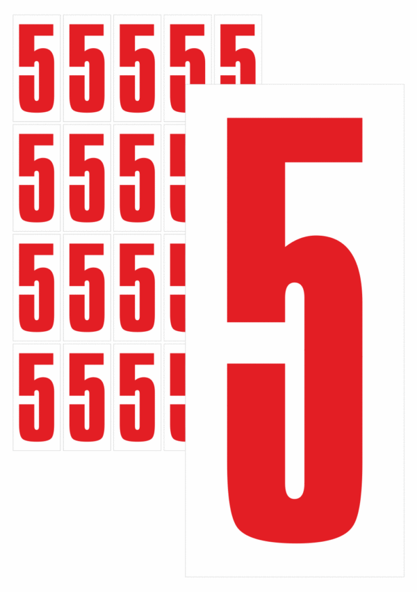 Čísla a písmena - Číslo na samolepicí fólii PVC s bílým podkladem: 5 (Červená)