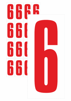 Čísla a písmena - Číslo na samolepicí fólii PVC s bílým podkladem: 6 (Červená)