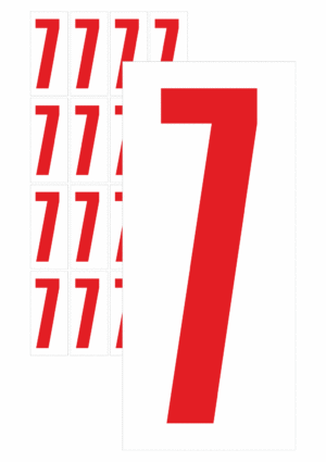 Čísla a písmena - Číslo na samolepicí fólii PVC s bílým podkladem: 7 (Červená)
