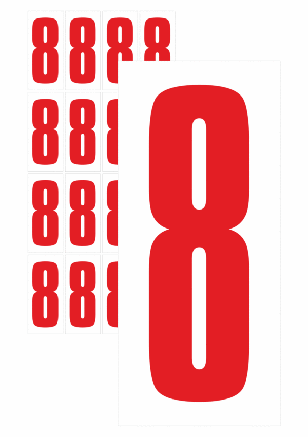 Čísla a písmena - Číslo na samolepicí fólii PVC s bílým podkladem: 8 (Červená)