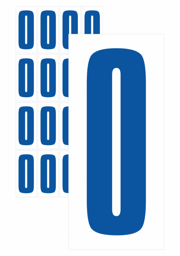 Čísla a písmena - Číslo na samolepicí fólii PVC s bílým podkladem: 0 (Modrá)