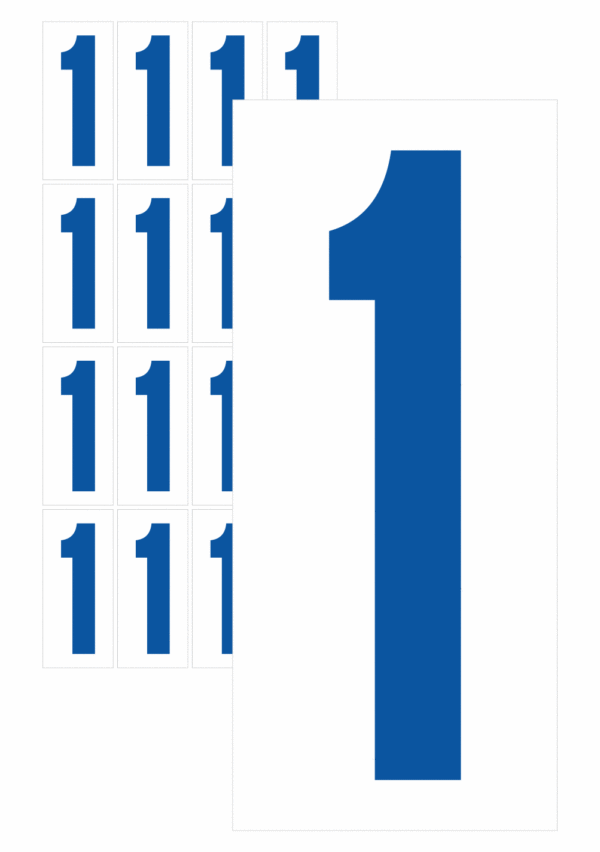 Čísla a písmena - Číslo na samolepicí fólii PVC s bílým podkladem: 1 (Modrá)