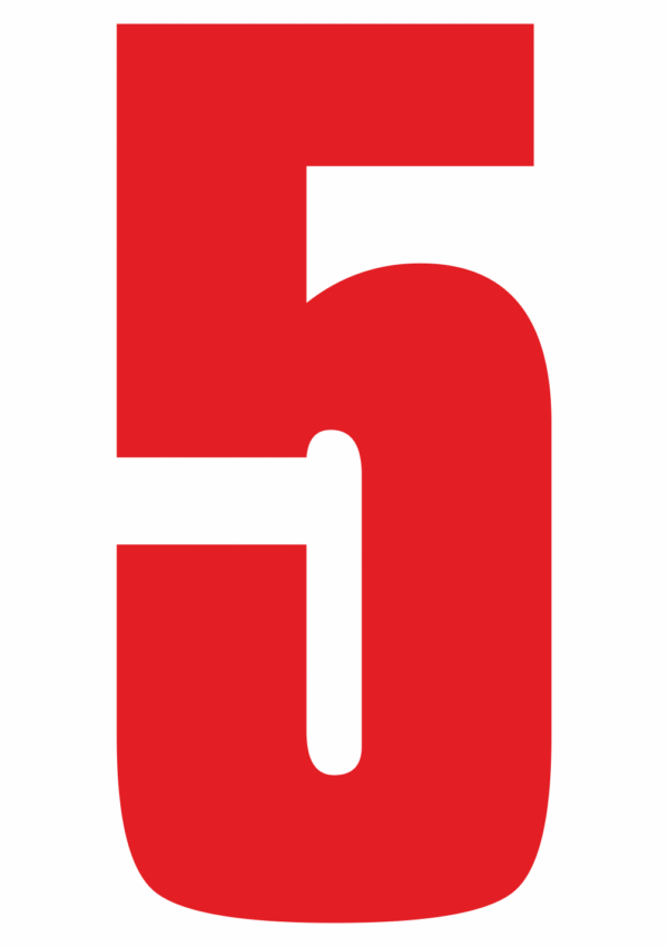 Čísla a písmena - Řezané číslo na samolepicí fólii PVC: 5 (Červená)