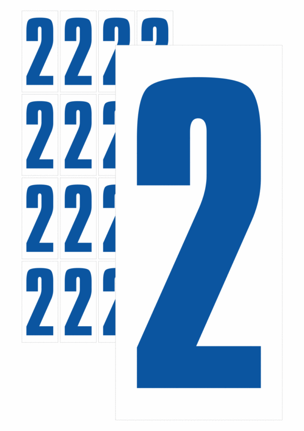Čísla a písmena - Číslo na samolepicí fólii PVC s bílým podkladem: 2 (Modrá)
