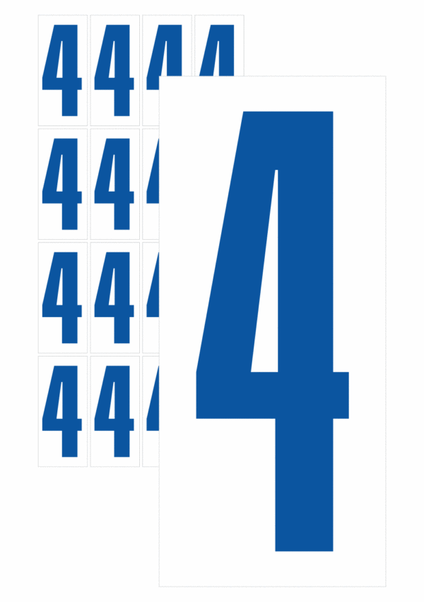 Čísla a písmena - Číslo na samolepicí fólii PVC s bílým podkladem: 4 (Modrá)