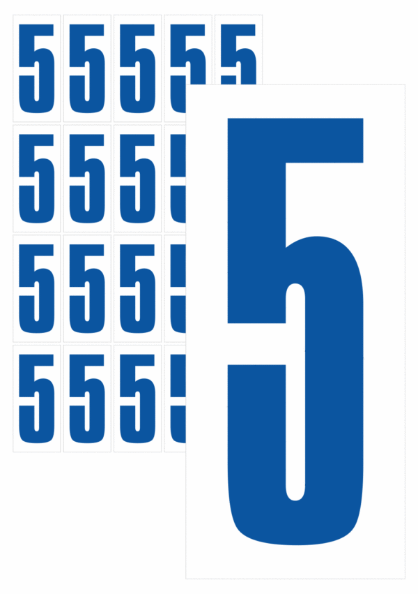 Čísla a písmena - Číslo na samolepicí fólii PVC s bílým podkladem: 5 (Modrá)