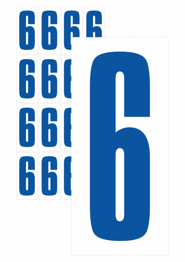 Čísla a písmena - Číslo na samolepicí fólii PVC s bílým podkladem: 6 (Modrá)