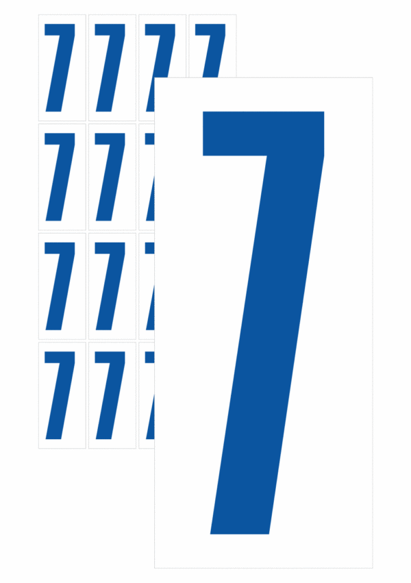 Čísla a písmena - Číslo na samolepicí fólii PVC s bílým podkladem: 7 (Modrá)